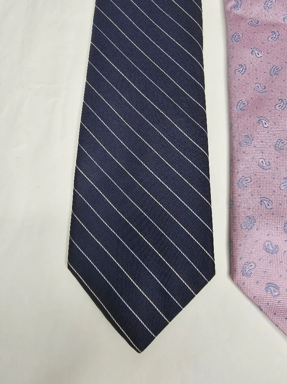 Bundle Of 3 100% Silk Ties Textured Navy Stripe Pink Paisley Purple Diagonal